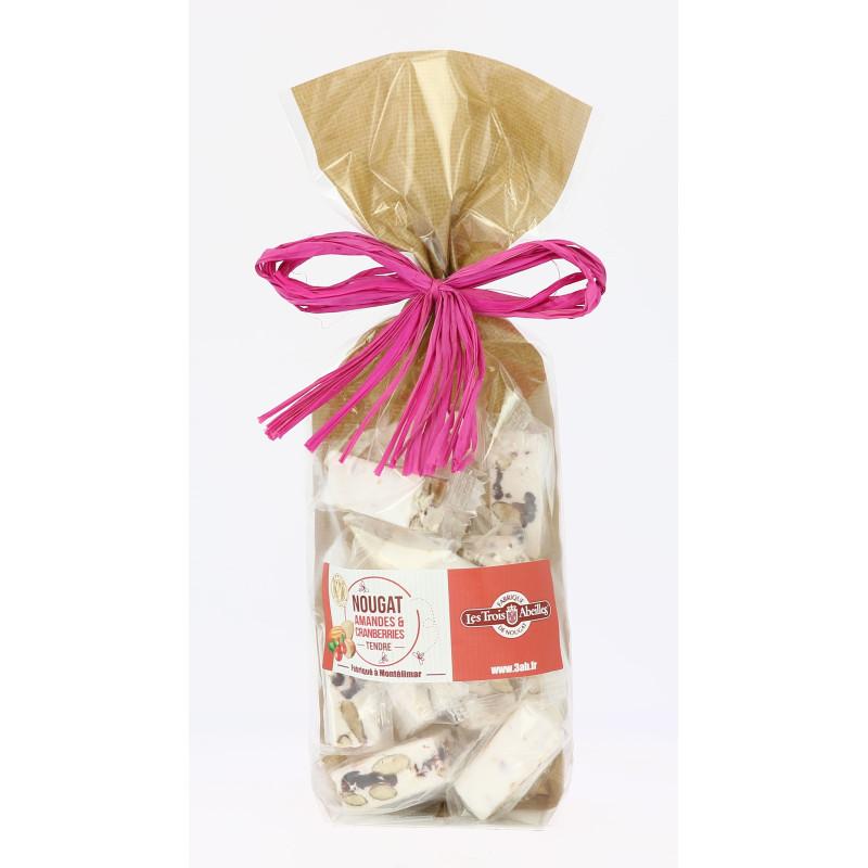 Sachet de nougat tendre 20% d'amandes et cranberries  150 g