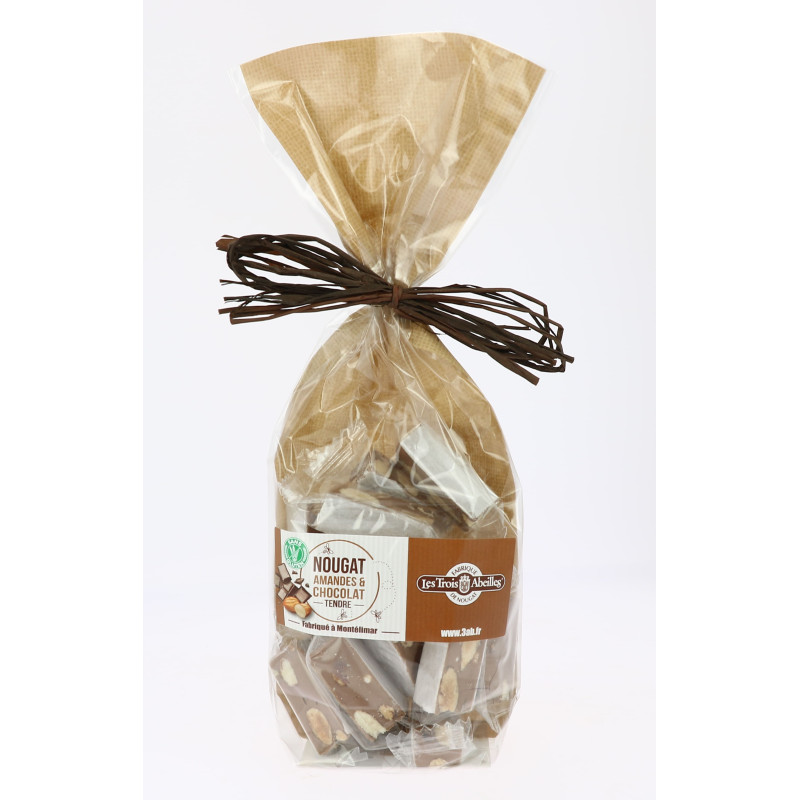 Sachet de nougat tendre 25% d'amandes et chocolat  150 g