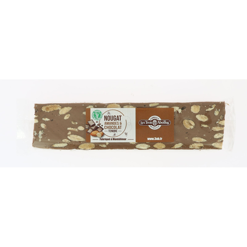 Barre de nougat tendre 25% d'amandes et chocolat  100 g